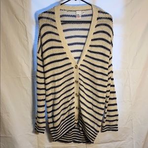 White/navy striped cardigan XL